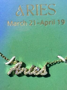“Aries” Gold Plated Sterling Silver Cubic Zirconia Zodiac Necklace Jewelry NEW